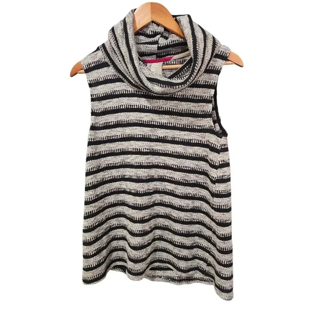 Anthropologie Black and White Striped Sleeveless Cowl Neck Sweater